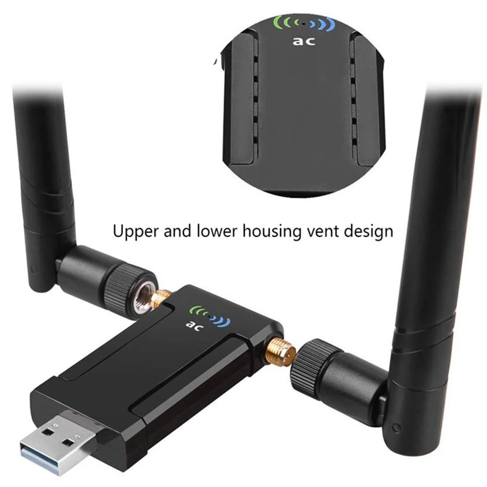 High Speed Desktop Network Cards Stable AC1200Mbps Free Driver Gigabit Dual Band Practical Wireless Adapter Black Laptop USB3.0