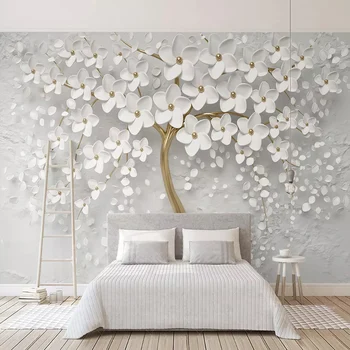 

Custom Self-Adhesive Waterproof Mural Wallpaper 3D Stereo White Flower Sticker Living Room TV Bedroom Removable Fresco Wallpaper
