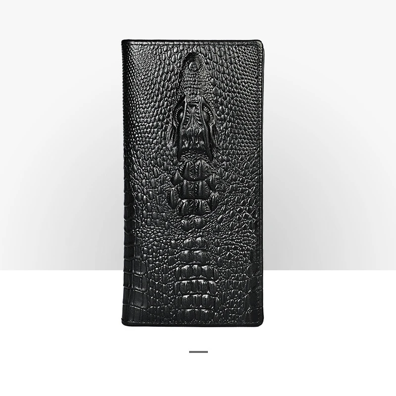 Black Alligator Long Мэхью высокое качество Для мужчин кожаный кошелек 2 складки кожаный кошелек с кармашки для фото на день рождения, подарок для друга отца Рождественский подарок - Цвет: Black Alligator Long