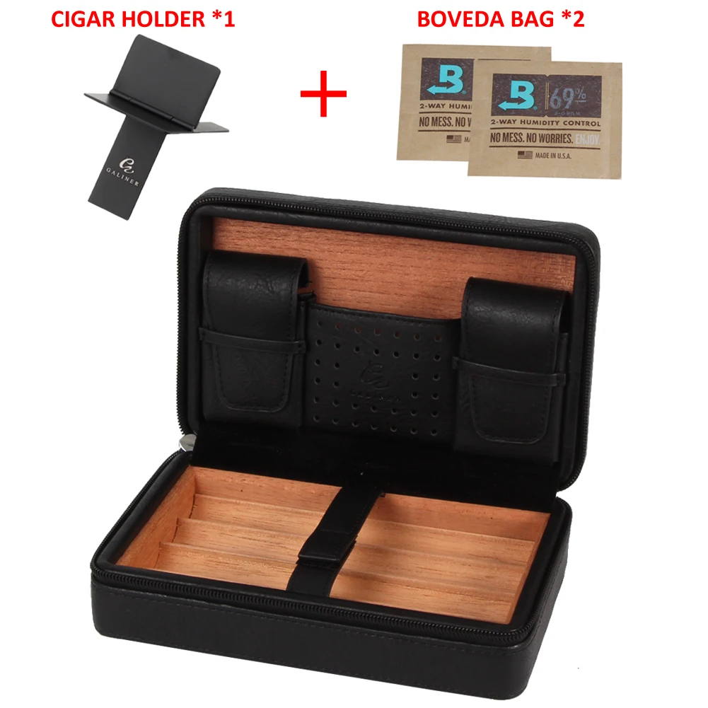 GALINER кожаный чехол для сигар для путешествий Humidor роскошный кедровый Деревянный чехол для 4 сигары Cohiba W/увлажнитель для сигар - Цвет: GALINER B