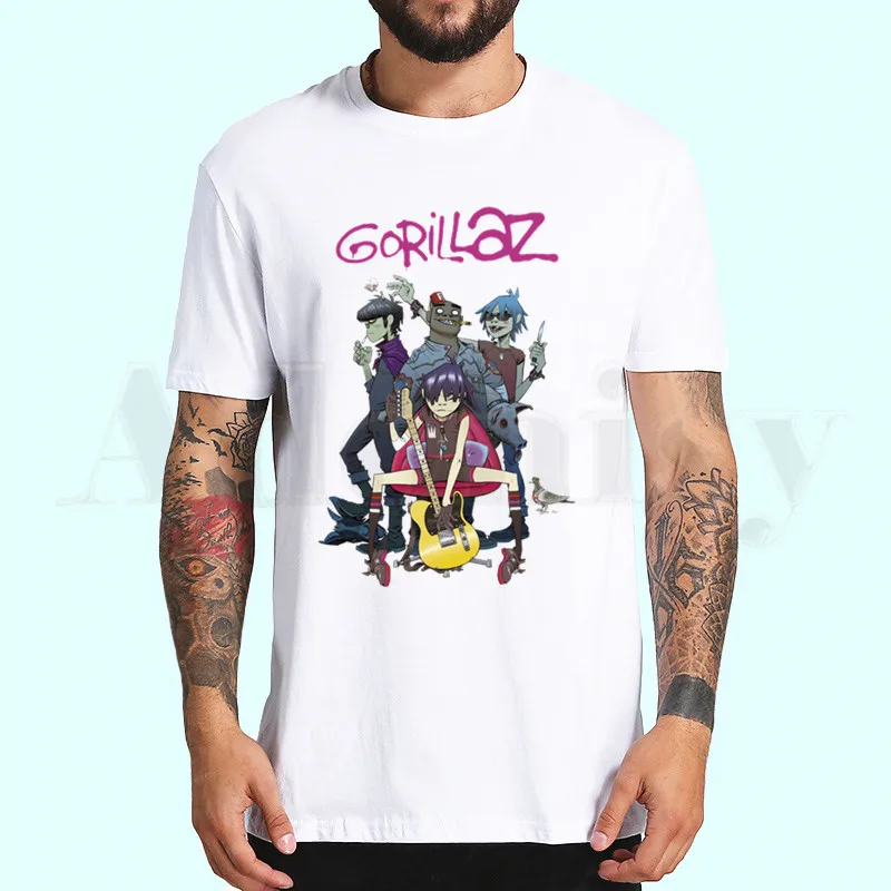 Gorillaz футболка для мужчин короткий рукав повседневные мужские топы аниме мультфильм футболка для мужчин печатная белая футболка женские футболки
