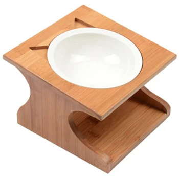 

Solid Wood Pet Dining Table Bowl Pet Wooden Tilted Feeders Dog Cat Anti-Slip Three Bowl Cat Dish with Slope Stand