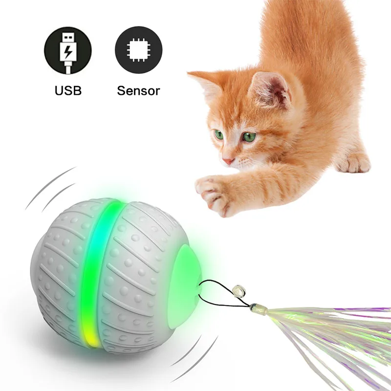 Interaktives Katzenspielzeug LED Elektrisch Katzenball Selbstdrehender Ball USB 