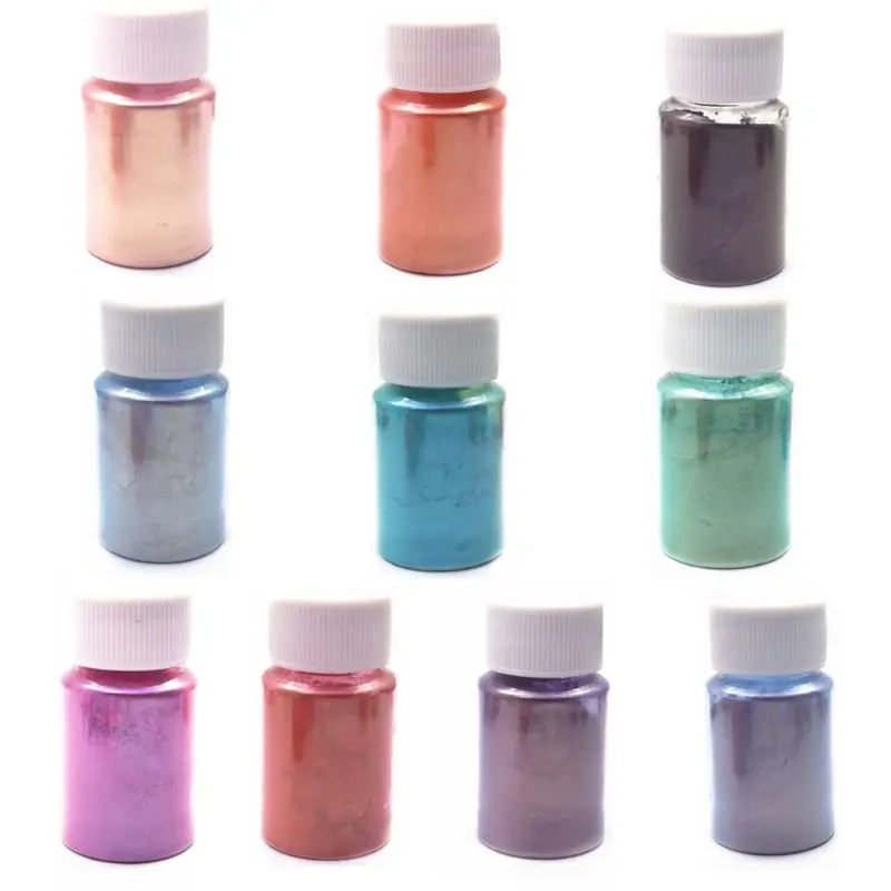 

10 Pcs Colorful Aurora Powder Dyed Polarized Powder Anti-sinking Bottom DIY Handmade Glitter Epoxy Mold Jewelry Making Material