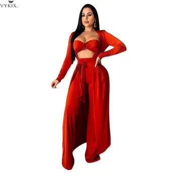 

Women Set Cape Strapless Top Wide Up Pants Suit Full Sleeve 3 Piece Set Tracksuit Women Outfits Streetwear Club Outfits