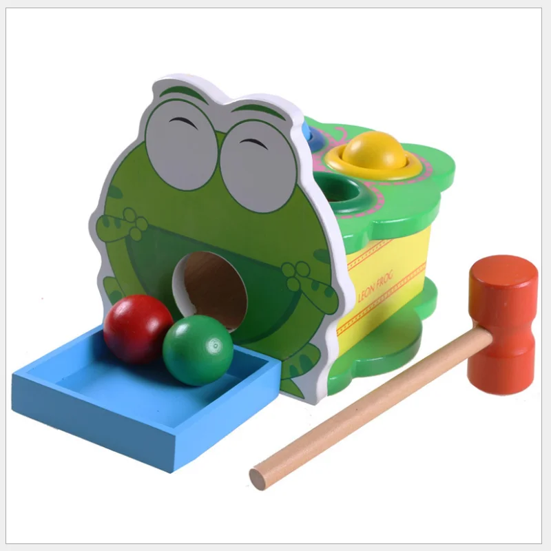  Mung Bean Frog Wooden Toys Batting Desk Table Hand Knock Ball Montessori Early Educational Colorful
