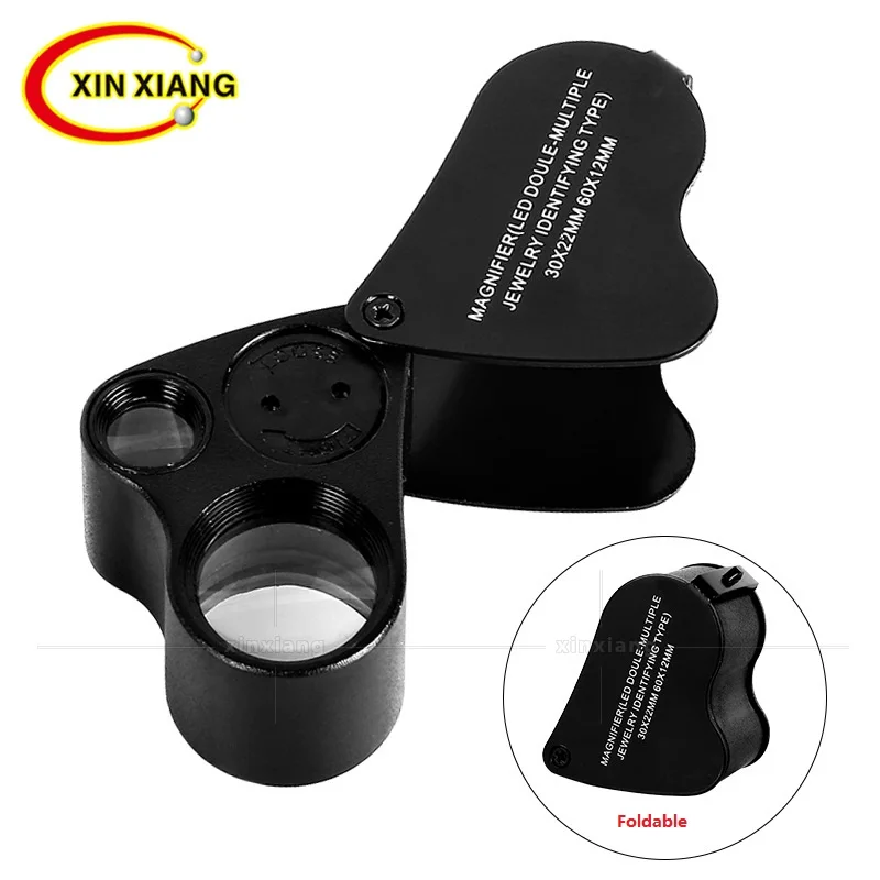 

Black Jewelry Magnifier 30X 60X Magnifying Glass with LED Light Portable Mini Magnifier for Circuit Board Pocket Jewelry Loupe