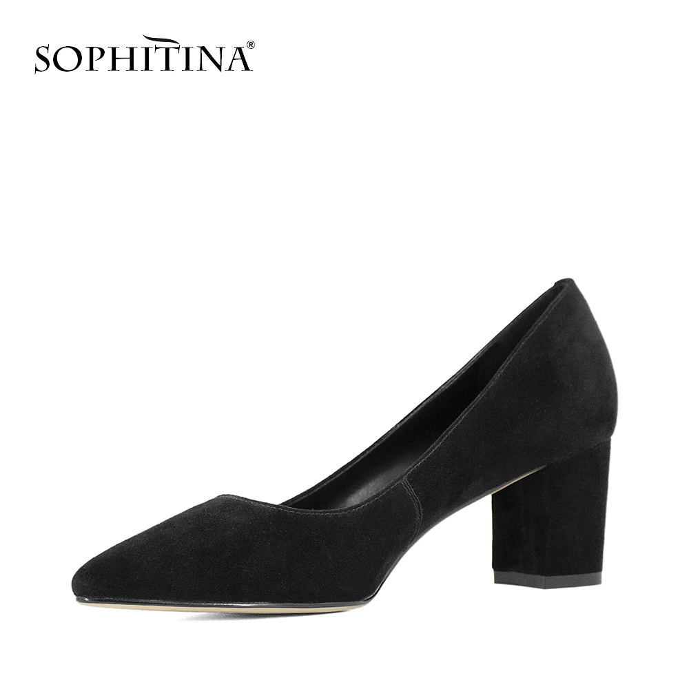 SOPHITINA/модные женские туфли-лодочки из натуральной кожи; пикантные туфли без шнуровки с острым носком; новые офисные женские туфли-лодочки ручной работы на высоком каблуке 6 см; W24