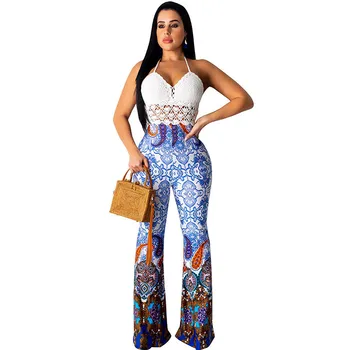 

Pattern Print Flare Pants Women Bohemian Loose Long Pant Casual High Waist Wide Leg Trousers Bell Bottom Leggings Hippie Pants