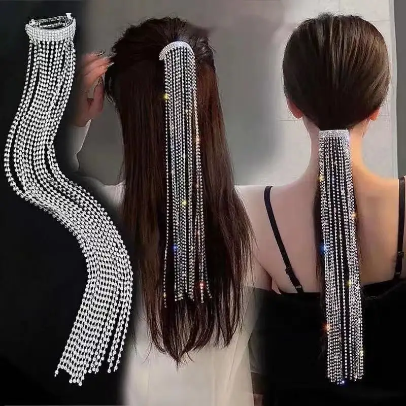 

Fashion shining Rhinestone long tassel chain hair jewelry women's luxury shining crystal wedding headdress hair chain jewelry gi