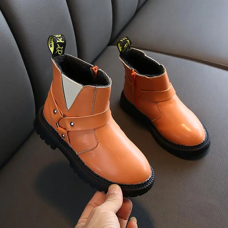 Ainyfu Leather Martin Boys Boots Children Boots Autumn Winter New Comfortable Girls Boots Fashion Kids Non-slip Shoes B371 - Цвет: brown