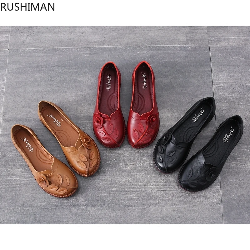 RUSHIMAN новые туфли для мам тонкие кожаные женские туфли Нескользящие кожаные туфли на мягкой подошве для пожилых мужчин туфли на плоской подошве тонкие туфли