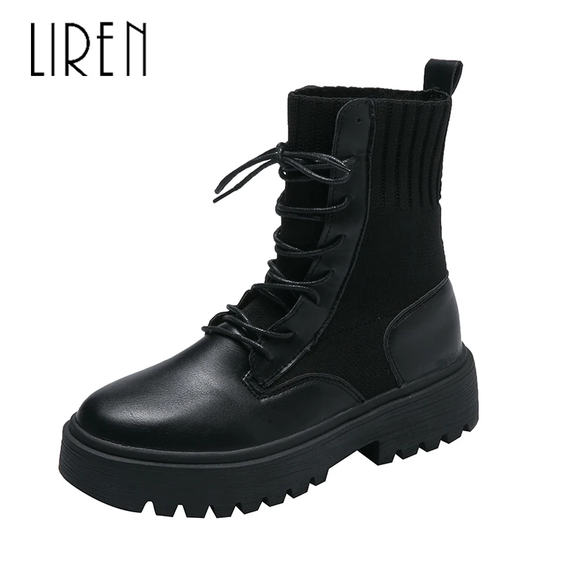 

Liren 2019 Winter Women Keep Warm Ankle Lace-up Boots Round Toe Flat Heels Round Toe Women Casual Fashion Comfortable Boots