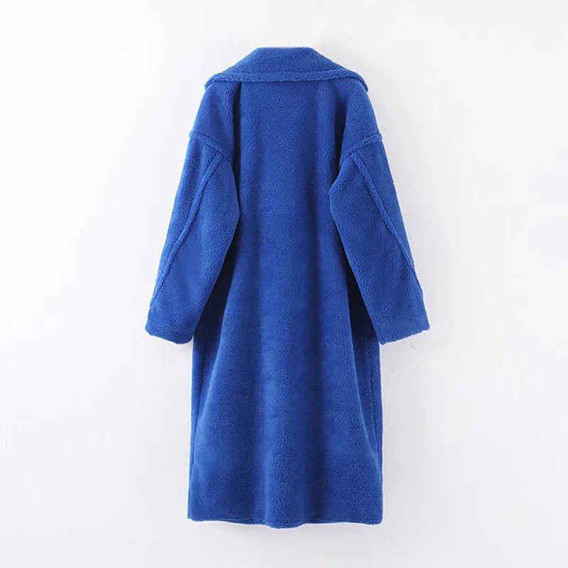 Winter Casual Solid Teddy Coat Women Long Sleeve Fleece Long Jacket Lady Turn Down Collar Lamb Fur Coat Outerwear Fourrure Femme