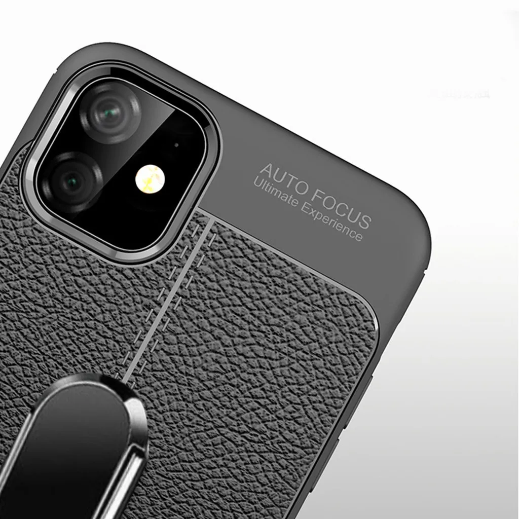 Ультра тонкий и нескользящий и против отпечатков пальцев дизайн для iPhone 11 6,1 дюймов кожа мягкий прочный тонкое кольцо подставка силиконовый чехол