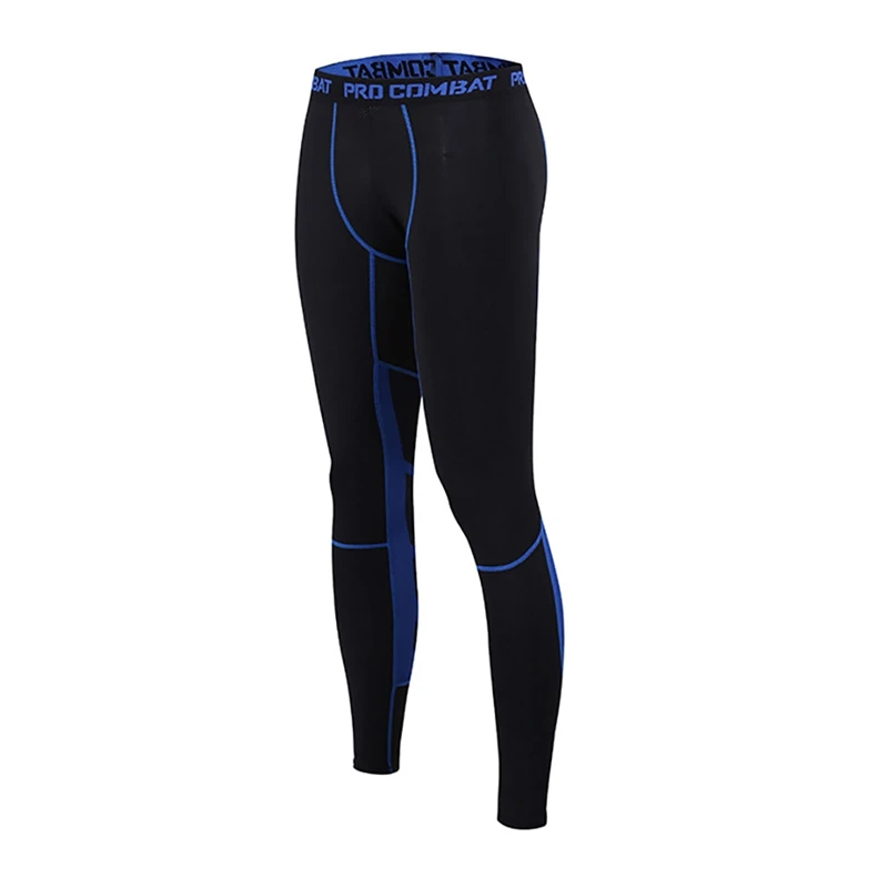 Мужские штаны впитывающие пот эластичные быстросохнущие спортивные беговые Фитнес Тренировочные колготки брюки - Цвет: Синий
