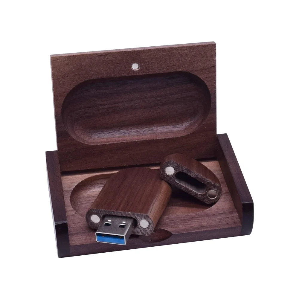Эллиптическая форма деревянная память USB с коробкой флэш-накопитель 3,0 Пользовательский логотип ручка-накопитель 64 Гб 128 ГБ 32 ГБ Флешка свадебная фотография - Цвет: Walnut with box 3.0