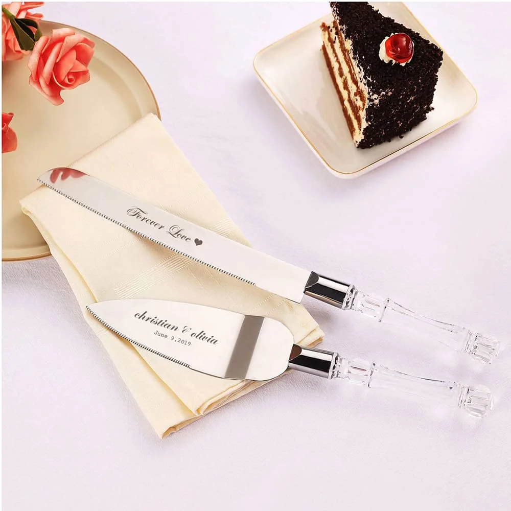 Party Supplies Party Decorations Hen Party Set Personalized Wedding Cake Knife Server Set Laser Engraved Transparent Cake Shovel Set Name Wedding Decoration Cutter
