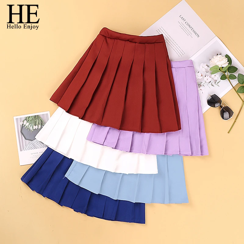 HE Hello Enjoy/Летняя плиссированная юбка для больших девочек женские клетчатые юбки с
