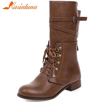 

Karinluna New Arrivals Hot Sale Dropship Chunky Heels Mid Calf Boots Woman Shoes Zip Up Chunky Heels Black Shoes Women Boots