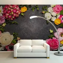 Пользовательские 3D Настенные обои цветы черное каменное украшение для стены живопись