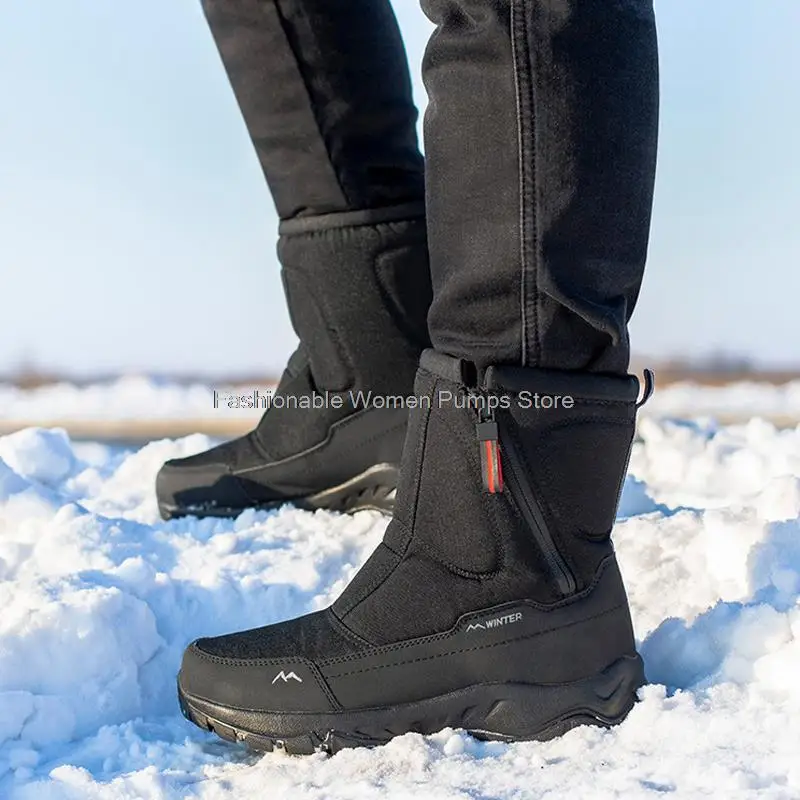 Men's Snow Boots Waterproof Winter Warm Plush Shoes Platform Shoes Thick-soled Women Cutton Male Outdoor Winter Boots Men