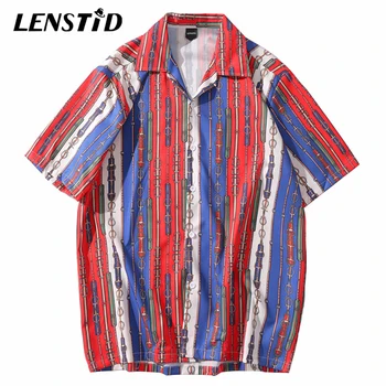 

LENSTID 2020 Hip Hop Men Streetwear Shirt Chain Belt Vintage Hawaiian Beach Shirt Harajuku HipHop Summer New Short Sleeve Shirts