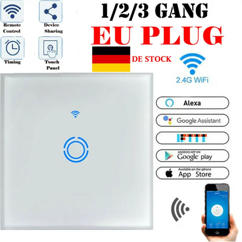 

1/2/3 Gang White Smart Switch Home Wall Light Touch Wireless Controller Switch WIFI LED Lamp Universal