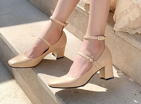 

Zehua jiang xin Square Head Chunky-Heel Shoes Fashion WOMEN'S Shoes Spring New Style Semi-high Heeled Shoes Women's Straight-lin