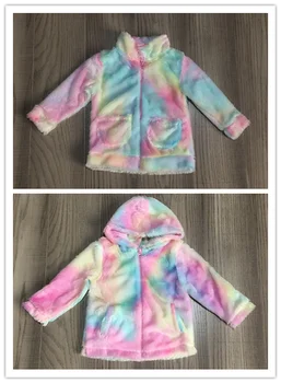 

baby girl winter/spring top clothes girls plush hoodie with rainbow color girls sherpa top