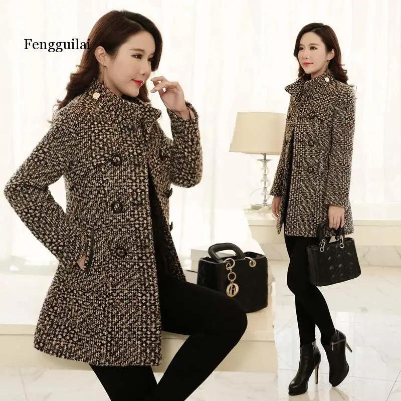 

Women Plaid Coat Winter Wool Jacket Long Coats For Ladies Woollen Autumn Women overcoat Korean Thickening Clothes