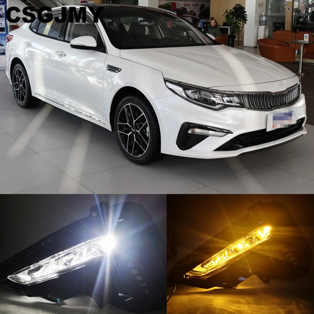 CSGJMY 2 шт светодиодный дневные ходовые огни для Kia Optima K5 DRL с желтым поворотным сигналом передние противотуманные фары
