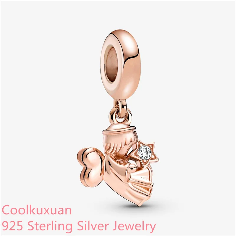 

Original 925 Sterling Silver Heart Winged Angel Dangle Charm beads Fits Pandora bracelets Jewelry Making Winter
