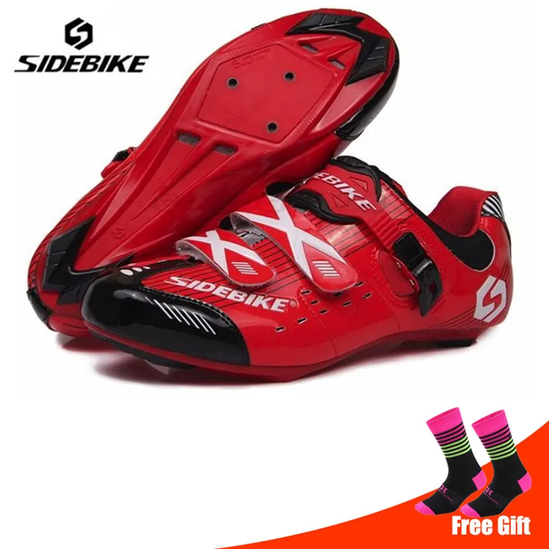add socks SIDEBIKE/велосипедная обувь для шоссейного велосипеда; комплект с педалью; Ультралегкая дышащая профессиональная противоскользящая обувь; самоблокирующаяся спортивная обувь; sapatilha ciclismo - Цвет: add socks
