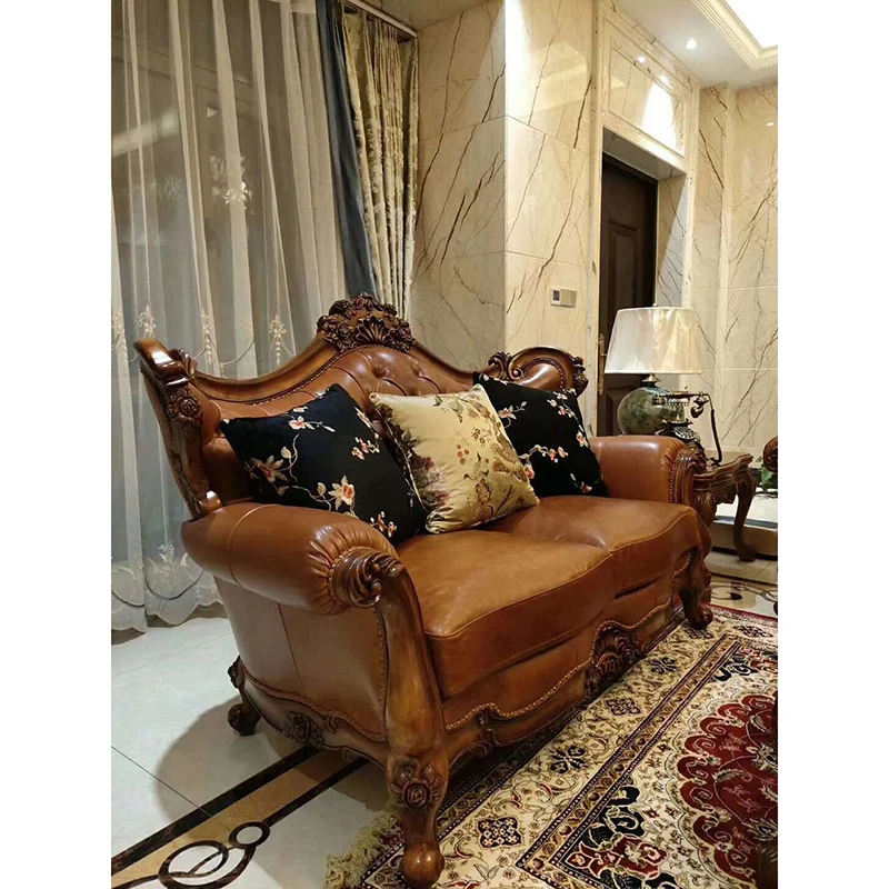 Real leather sofa 7 seater from China factory canapé en cuir de luxe bois europeo GF48 | Мебель