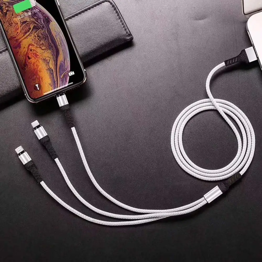 

New fast charging USB 3 in 1 Cable USB TypeC Mobile Phone For Samsung S9 for xiaomi mi9 redmi Charging Charger Micro USB Cable