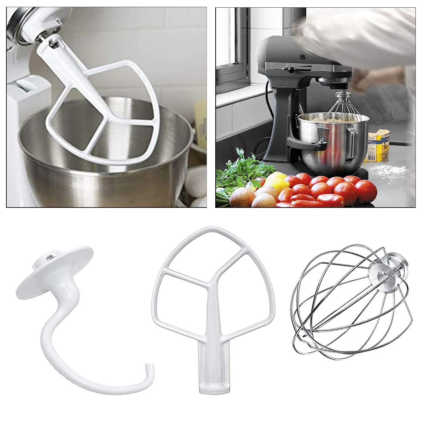 3Pack Standard Mixer Replacement Set Flat Beater Wire Whip K45DH  Hook for 3K5SS 9KSM5 KPM5 6