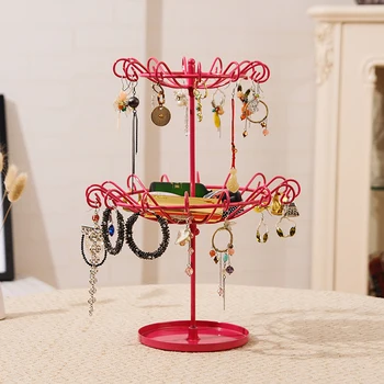 

European Style Earrings Display Stand Rack Pink Rotatable Jewelry