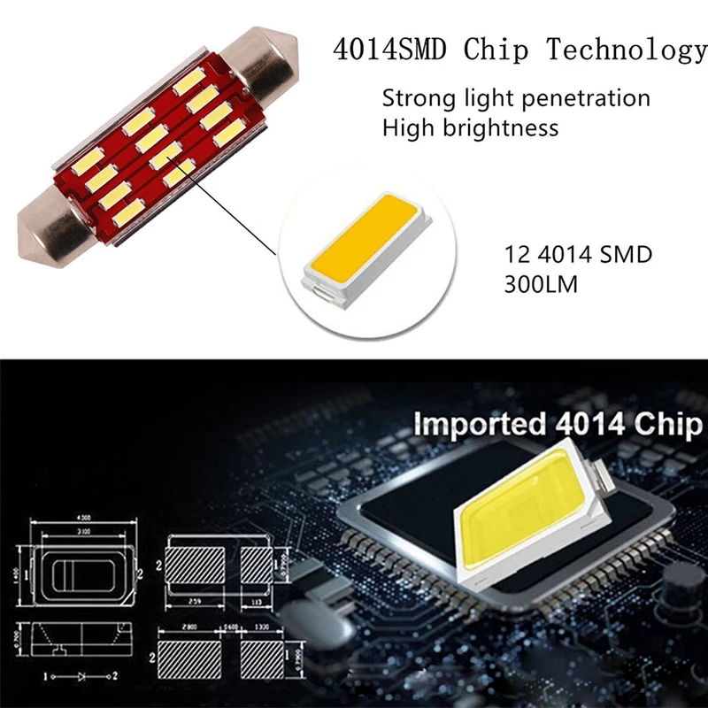 4014 12 SMD гирлянда 31 мм 36 мм 39 мм 41 мм C5W CANBUS без ошибок авто светильник светодиодный интерьер автомобиля купольная лампа для чтения DC12V