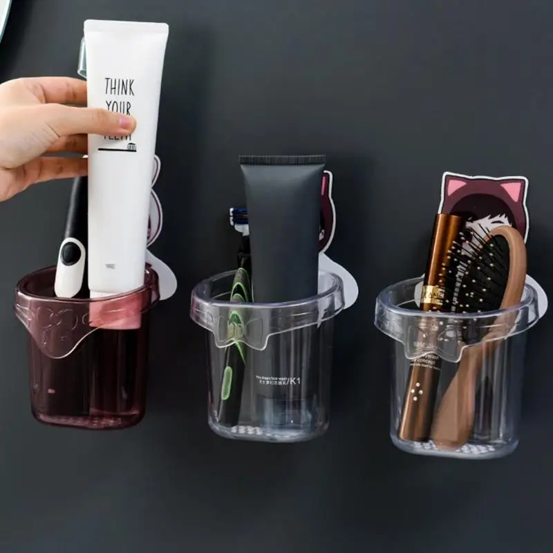 

Strong Suction Wall Mounted Toothbrush Holder Multifunction Bathroom Accessories Bottom Drainage Design Clean and Hygienic