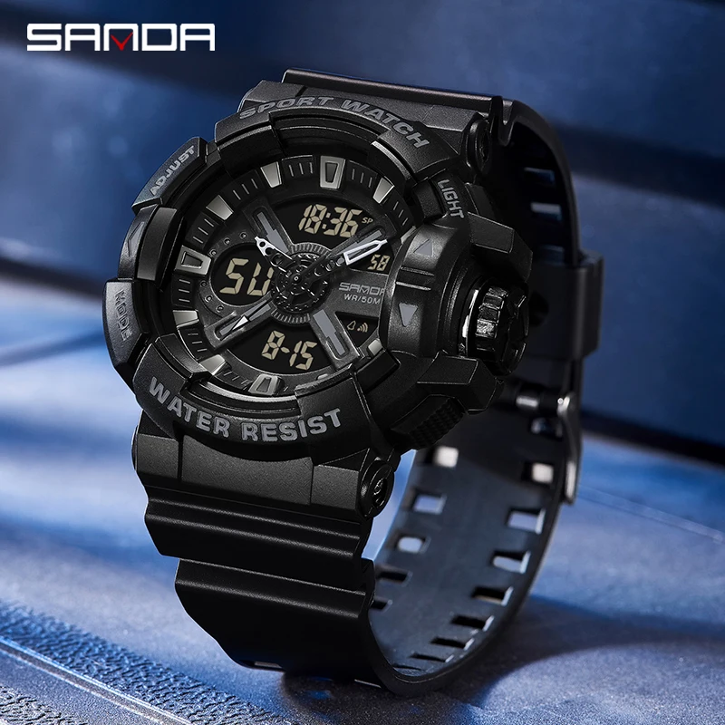 SANDA-Dual-Time-Watch-for-Man-Luxury-Shockproof-Stopwatch-Luminous ...