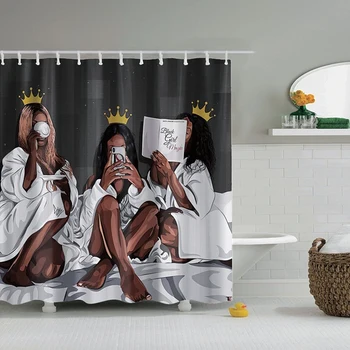 

Dafield Shower Curtain For Women Traditional Black Women Blow Bubbles with Red Hair Polyester Fabric Bathroom Set with Hooks