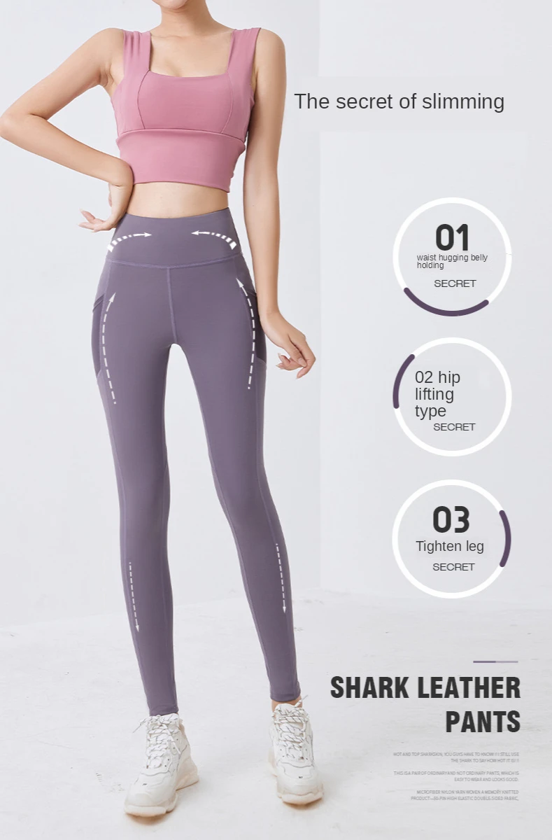 gymshark leggings Yoga Pants Pockets Hip-lifting Bottoming Quick-drying Yoga Clothes Breathable Stretch Mesh Side Pockets Running Fitness Pants legging