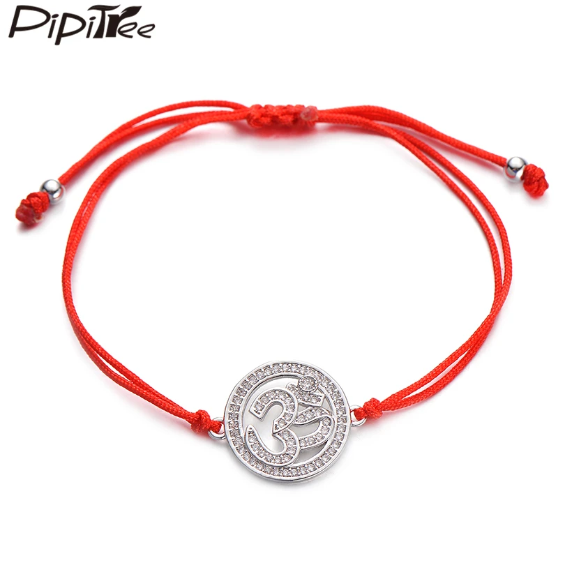 

Pipitree Hinduism AUM OM Buddhist Charm Bracelet Red String Handmade CZ Bracelets for Women Men Fashion Jewelry Gift Adjustable