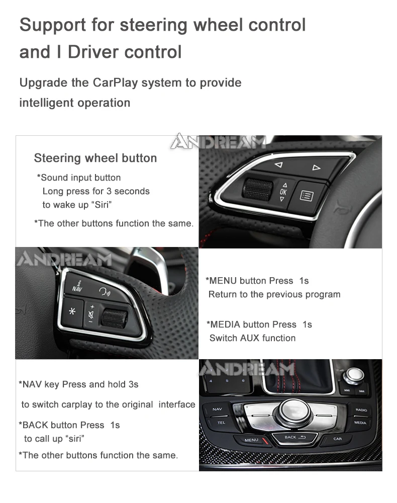 Perfect Andream Wireless Carplay Interface box and Android Auto For For AUDI A8 Original Screen Update MMI system Mirror-link 8