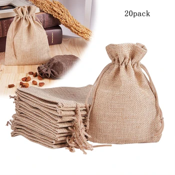 

20 Pieces Burlap Bags with Drawstring, Gift Bag Bulk Wedding Party Favors, Jewelry and Treat Pouches 3.7x5.3inches