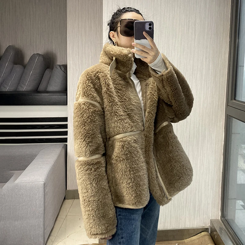 TWOTWINSTYLE лоскутное кашемировое пальто из искусственной кожи Женская водолазка с длинным рукавом хит цвет осенние куртки женская одежда
