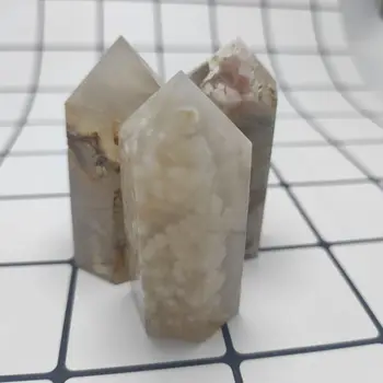 

4-6cm Natural cherry blossom agate hand-carved single-pointed pillar crystal