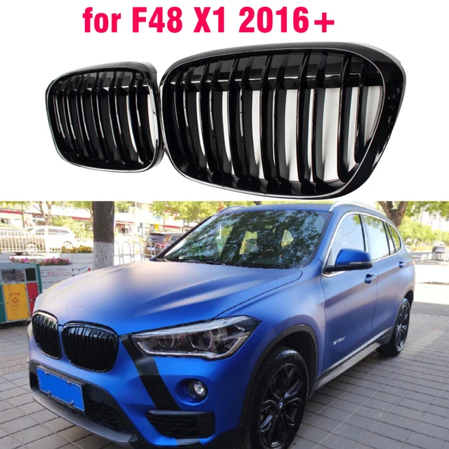 Bmw x1 f48 f49 2016 2017 2018 xdrive用の光沢のある黒いフロントバンパーグリル,ダブルラインmスタイル