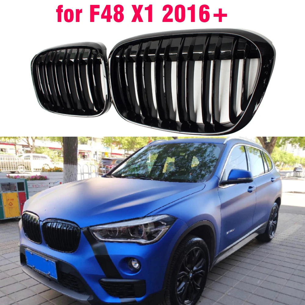 Gloss Black Front Bumper Kidney Grill Grilles For BMW X1 F48 F49